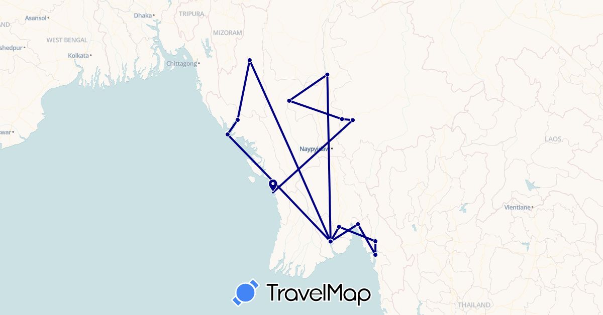 TravelMap itinerary: driving in Myanmar (Burma) (Asia)